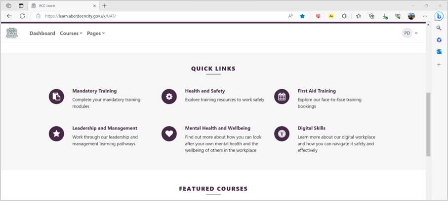 Screenshot showing hyperlinked buttons to shortcut to key places and tools.